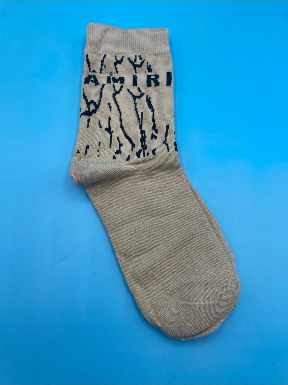 AMIRI Beige Crew Socks with Black Logo Pattern — 4-Pack - Picture 2 of 3